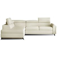 Canapé angle gauche convertible simili cuir crème avec têtières réglables Nikos 265cm
