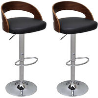 Chaise de bar bois noyer et simili cuir noir Karmi - Lot de 2