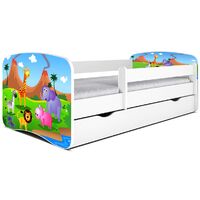 Lit enfant blanc Safari avec sommiers et barrière de sécurité amovible Drimy-Matelas mousse-70x140