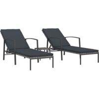 Chaises longues 2 pcs avec table Résine tressée Gris