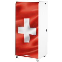 Meuble informatique blanc à rideau drapeau Suisse Orga 140cm