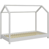 Lit cabane blanc 90x200 avec sommier en bois