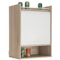 Meuble de rangement haut à rideau 3 niches chêne naturel et blanc Lohan