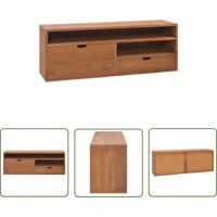 The Living Store Meuble TV 110x30x40 cm Bois de teck massif - Meubles Tv - Meuble Tv Bois - Meuble Tv Design - Meuble Tv Scandinave - Rangement Tv