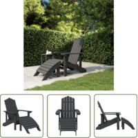 The Living Store Chaise de jardin Adirondack avec repose-pied PEHD anthracite - Chaise Adirondack - Chaise De Jardin - Mobilier De Jardin - Chaise Extérieure - Fauteuil De Jardin