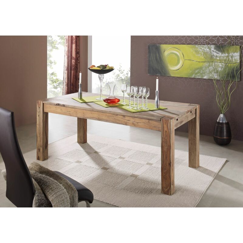 tavolo da pranzo allungabile in legno di Sheesham / palissandro  140-22x90x76 grigio scuro oliato NATURE GREY #303