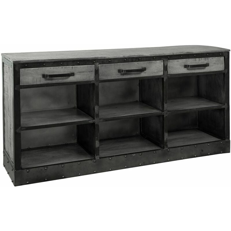 Credenza alta etnica industrial in legno massello e ferro battuto