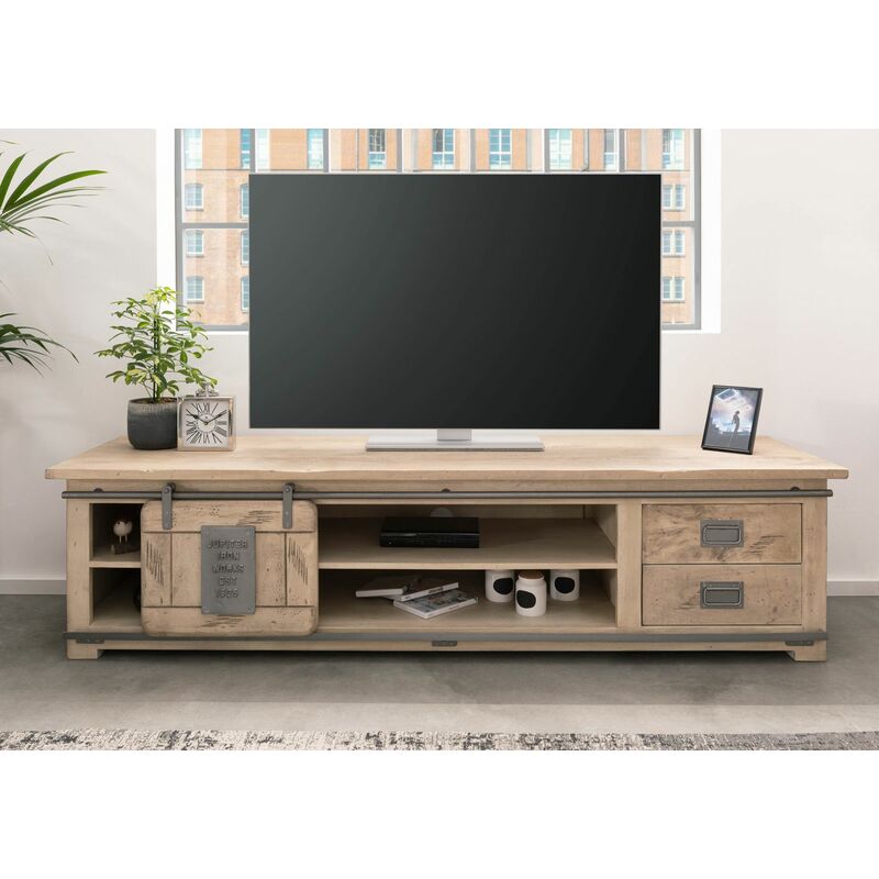 mobile TV in legno di Mango 200x55x50 sbiancato laccato RAILWAY 336