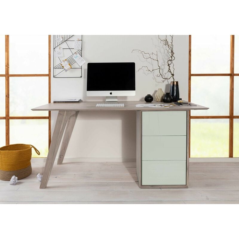 scrivania in legno di Acacia 160x80x76 marrone / bianco laccato TROMSO 103