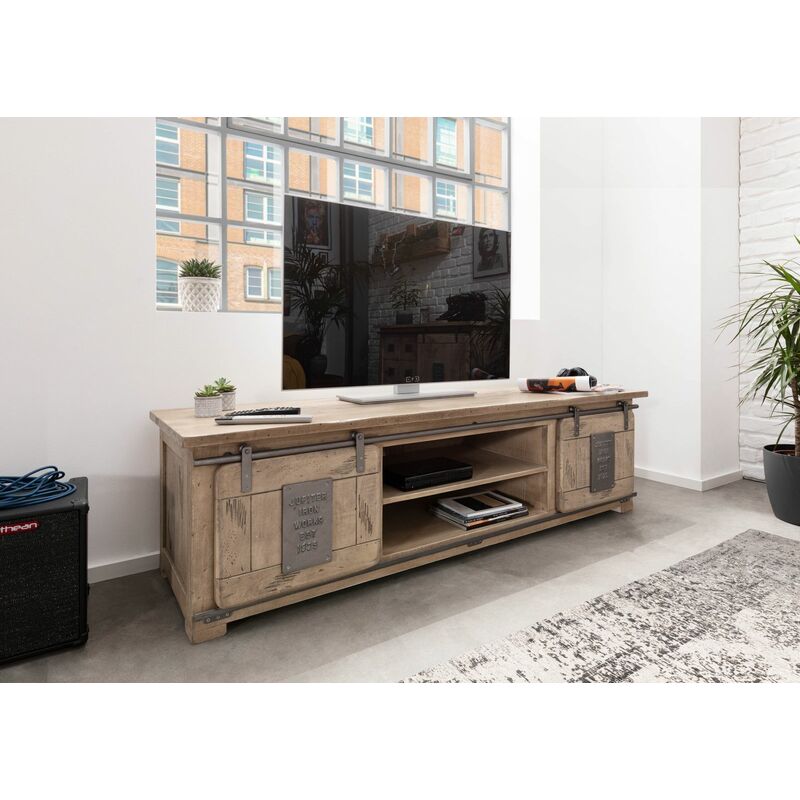 mobile TV in legno di Mango 180x55x50 sbiancato laccato RAILWAY 335