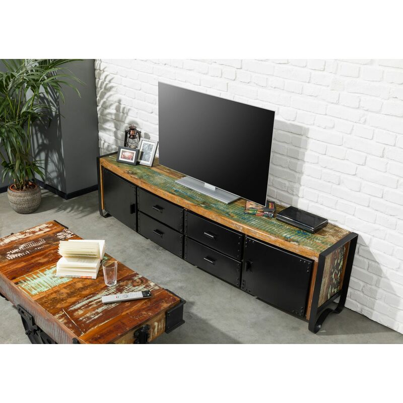 mobile TV in legno di Legno riciclato 145x43x60 multicolore laccato  INDUSTRIAL #05