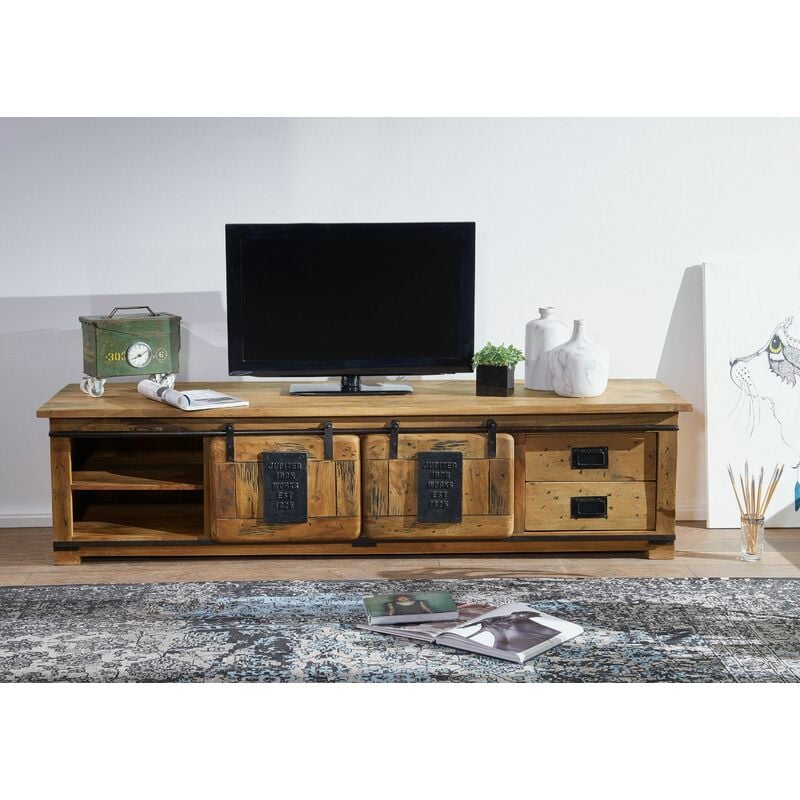 mobile TV in legno di Mango 200x55x50 mango naturale laccato RAILWAY #136