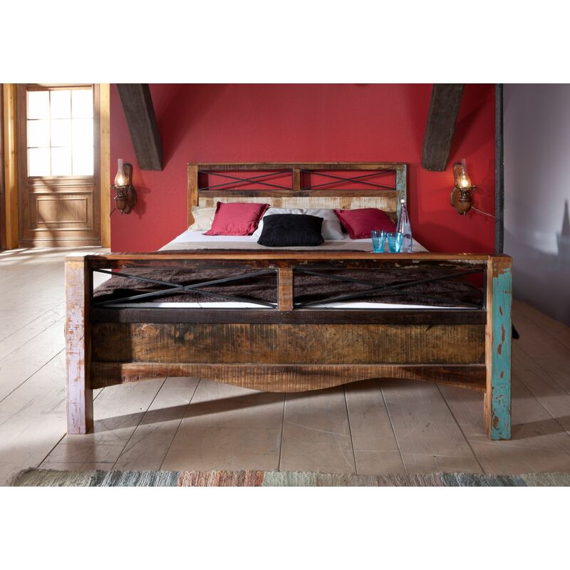 Letto matrimoniale in legno di recupero stile rustico rovere