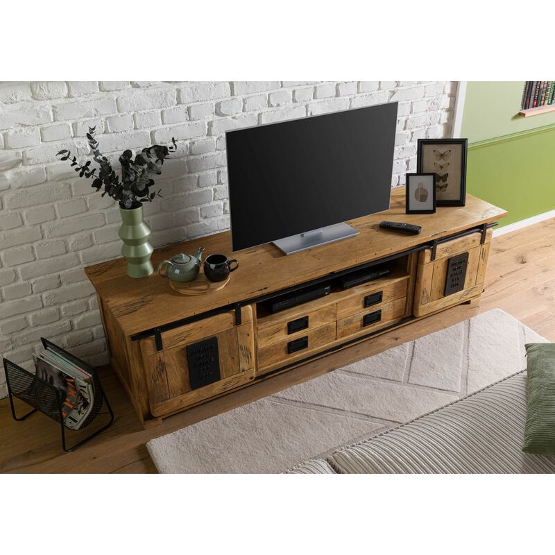 mobile TV in legno di Mango 200x55x50 mango naturale laccato RAILWAY #136