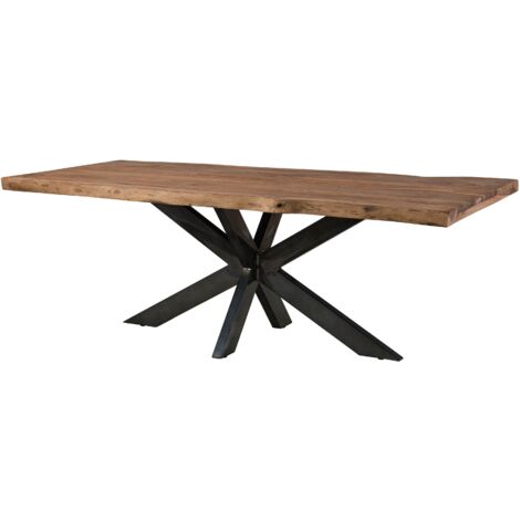FREEFORM 5 Tavolo da pranzo in legno di sheesham - decapato / grigio - gambe ad X antracite lucido 220x100