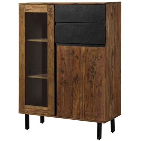 Duke #118 Credenza In Legno Massello Di Sheesham – Finitura Noce – 120x50x130 Cm – Consegnata Montata