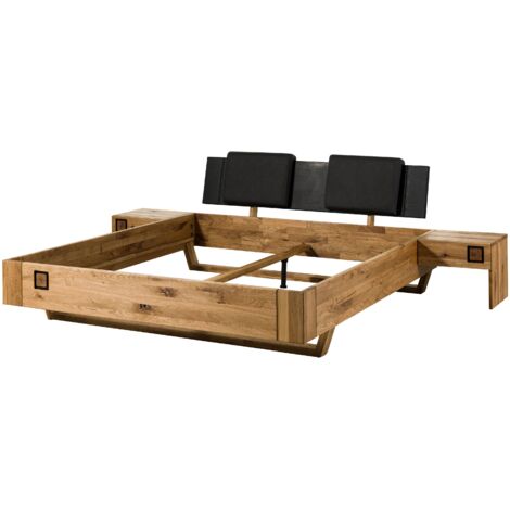 Letto in legno di quercia selvatica con cuscini da testiera e comodini inclusi 180x200 oliato naturale - laccato KITZBÜHEL 170