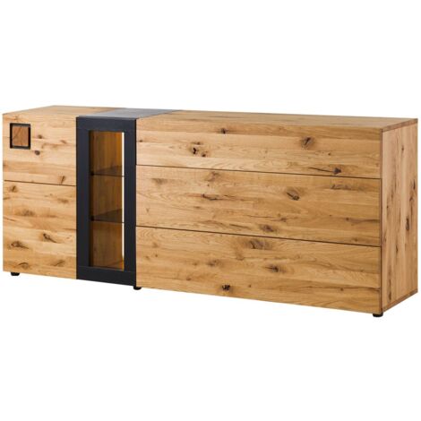 Credenza Greta In Rovere Massiccio Oliato - 160 Cm - Mobile Con Ante In Legno E Manici In Metallo