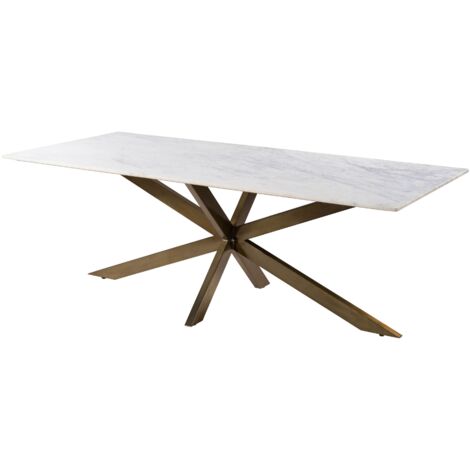 Tavolo da pranzo in marmo bianco - gambe incrociate in ferro colore ottone antico 180x100 BARCELONA 301