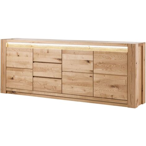 Credenza Greta In Rovere Massiccio Oliato - 160 Cm - Mobile Con Ante In Legno E Manici In Metallo