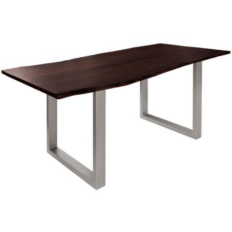 FREEFORM 3 Tavolo da pranzo in legno di acacia - laccato marrone /gambe in ferro - argento mat 180x90x76