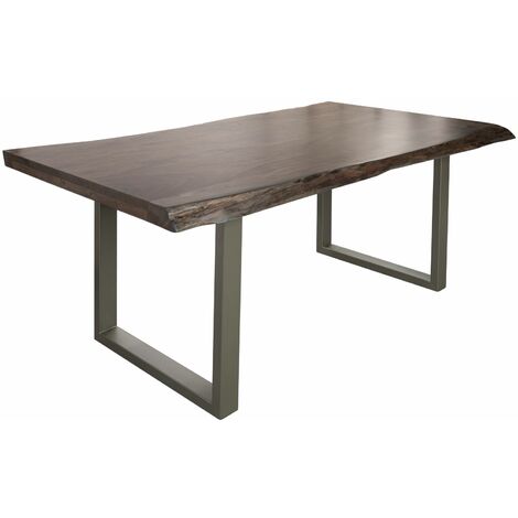 FREEFORM 5 Tavolo da pranzo in legno di acacia - laccato grigio /gambe in ferro - argento mat 160x90x77