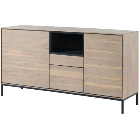 credenza in legno di Acacia 160x45x85 grigio-bianco laccato CHICAGO 04 (1/4)