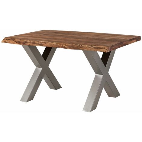 FREEFORM 5 tavolo da pranzo in legno di sheesham - verniciato grigio / gambe in ferro X argento matt 140x90