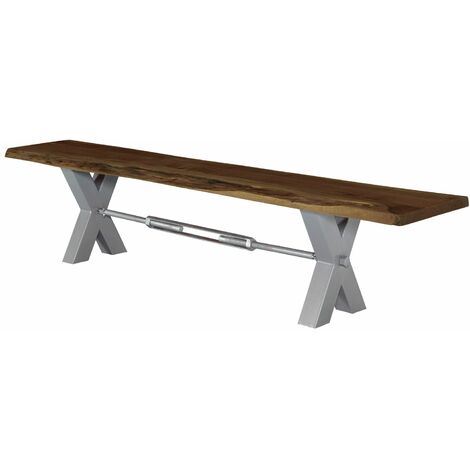 Panca In Legno Di Acacia MASSIVMOEBEL24 - 180x38x46 Cm, Laccato Naturale, Design Rustico - Foto 10