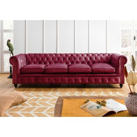 CHESTERFIELD 404 Divano 4 posti - vera pelle / rosso 274x82x75