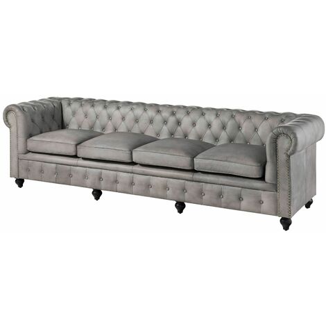 CHESTERFIELD 204 Divano 4 posti - vera pelle / grigio 274x82x75