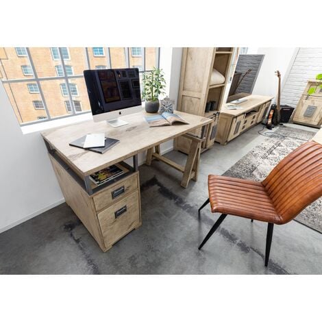 scrivania in legno di Mango 140x78x80 sbiancato laccato RAILWAY 329