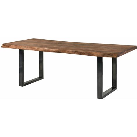 FREEFORM 5 tavolo da pranzo in legno di sheesham - verniciato grigio / gambe in ferro U antracite lucido 180x90