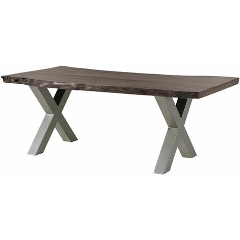 Tavolo da pranzo in legno acacia - laccato grigio/ ferro X - argento mat 200x90x77 FREEFORM 5