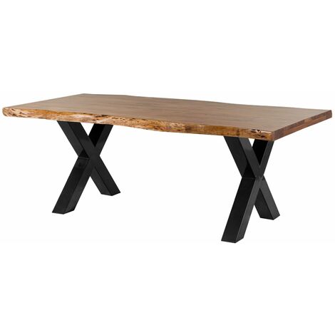 Tavolo da pranzo in legno acacia - laccato natur / ferro X - antracite lucido 180x90x77 FREEFORM 5