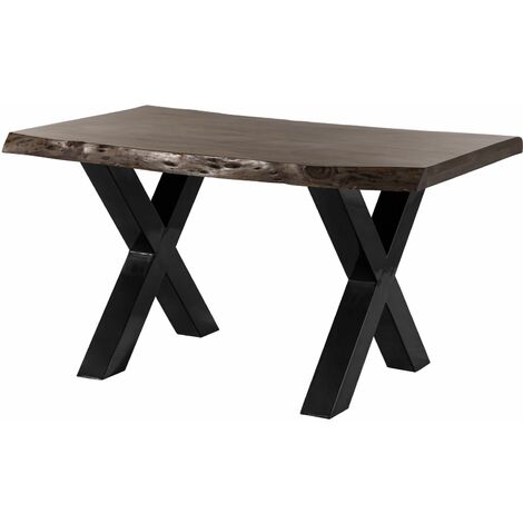 Tavolo da pranzo in legno acacia - laccato grigio / ferro X - antracite lucido 140x90x77 FREEFORM 5
