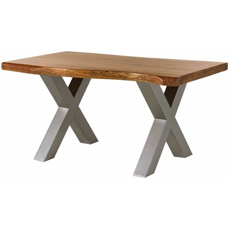 Tavolo da pranzo in legno acacia - laccato natur / ferro X - argento mat 160x90x77 FREEFORM 5