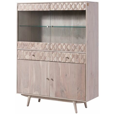 MOSAYK 215 vetrina in legno di acacia laccato / bianco 120x42x160 (1/4)