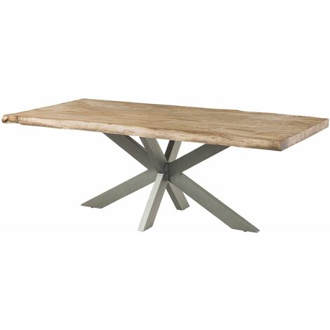 FREEFORM 5 Tavolo da pranzo in legno di mango - verniciato beige / gambe incrociate argento 200x100