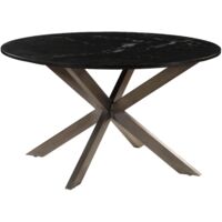 Tavolino da salotto in marmo nero - gambe incrociate in ferro colore ottone antico 137x137 BARCELONA 407