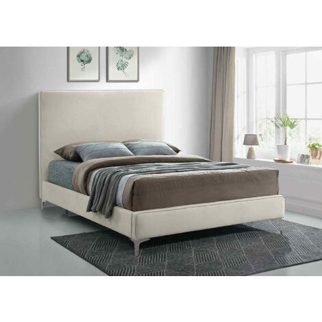Glinis Upholstered Beds - Plush Velvet, Single Size Frame, Cream - Cream