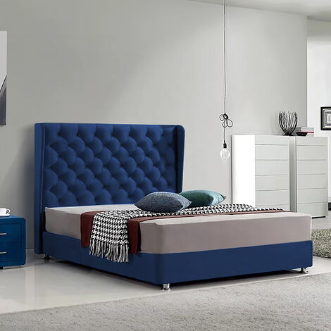 Ondra Upholstered Beds - Plush Velvet, Small Double Size Frame, Blue