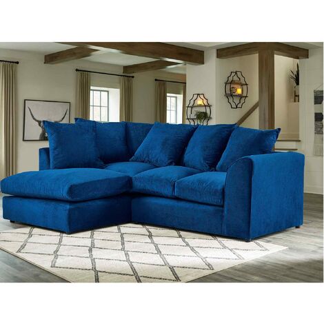 Mirana Modern Plush Velvet Corner LHF Sofa - Blue - Blue