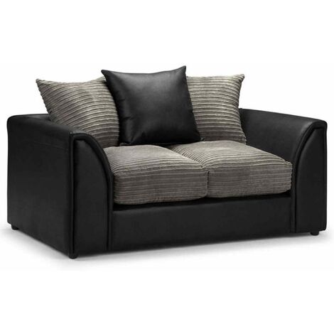 Biyana Modern Jumbo & Faux Leather Fabric 2 Seater - Black and Grey - Black and Grey