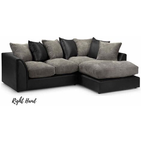 Biyana Modern Jumbo & Faux Leather Fabric RHF Corner Sofa - Black and Grey - Black and Grey