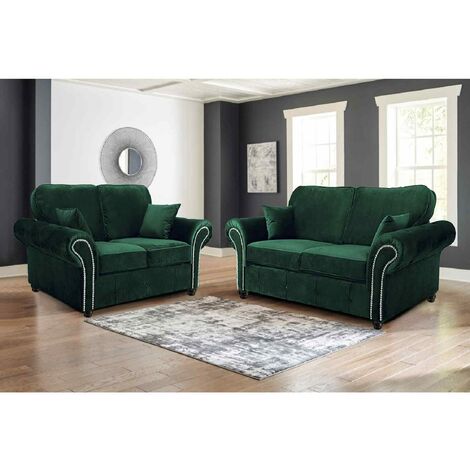 Oakana Luxury Plush Velvet 3+2 Sofa - Green - Green