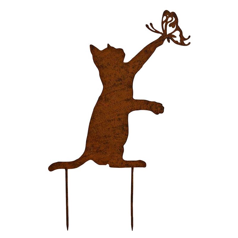 Décoration Murale Métal Chat Et Papillon CREATCABIN - Silhouette Sculpture Intérieur Extérieur 30x15cm Décoration Chaton Papillon