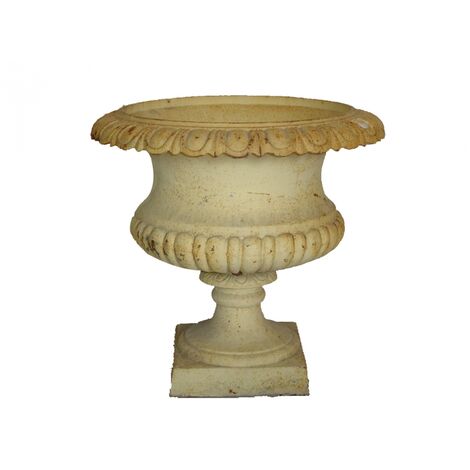 Vase Médicis fonte blanc patiné 26cm – Élégance intemporelle pour espaces extérieurs – Design classique pour fleurs sauvages – La Grande Prairie
