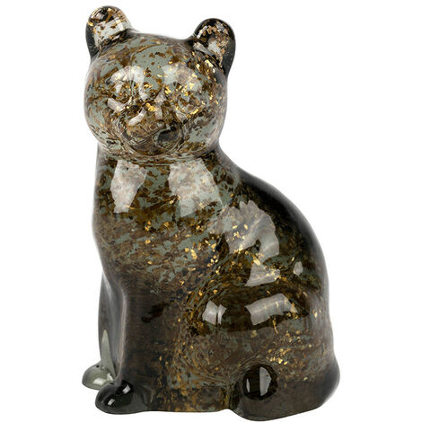 Chat décoratif verre fumé doré 7x6x10cm (1/4)