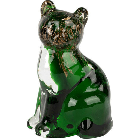 Chat décoratif verre vert doré 7x6x10cm (1/4)